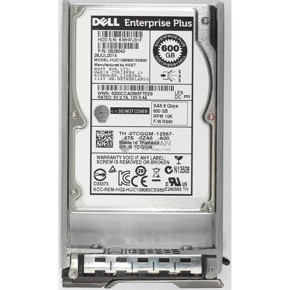 TCGGM DELL HDD 600GB 10K SAS 6G 2.5" SFF HOT-SWAP FOR DELL EQUALLOGIC